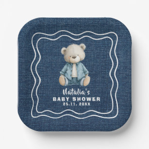 Denim Teddy Bear Blue Jean Baby Shower Paper Plate