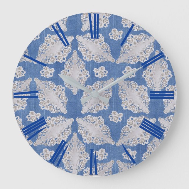 Denim texture with Lace Repeat Pattern Large Clock (Front)