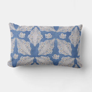 Denim texture with Lace Repeat Pattern Lumbar Cushion