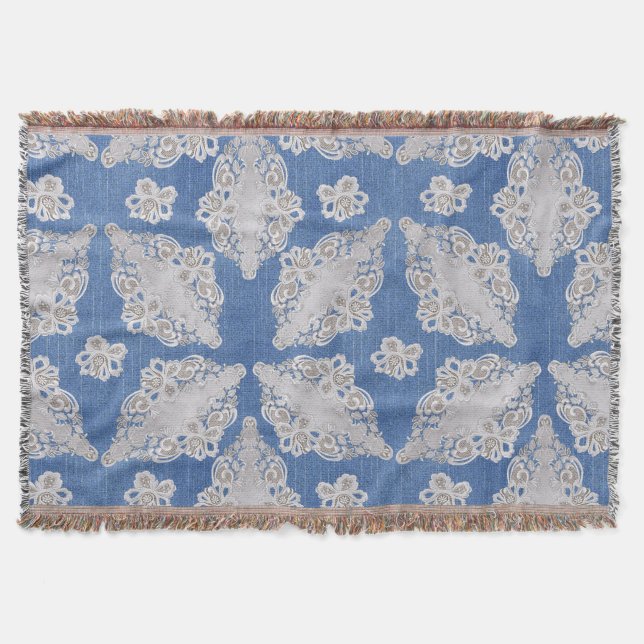 Denim texture with Lace Repeat Pattern Throw Blanket (Front)