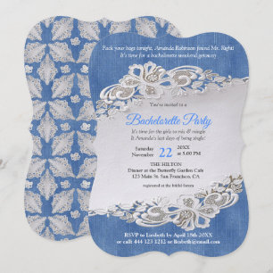 Denim Textured and flower Lace Invitation