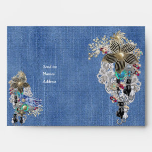 Denim Textured - Lace and Costume Jewellery Envelope