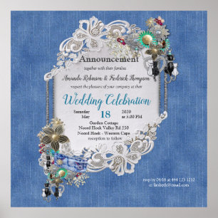 Denim Textured Lace and Costume Jewellery Poster