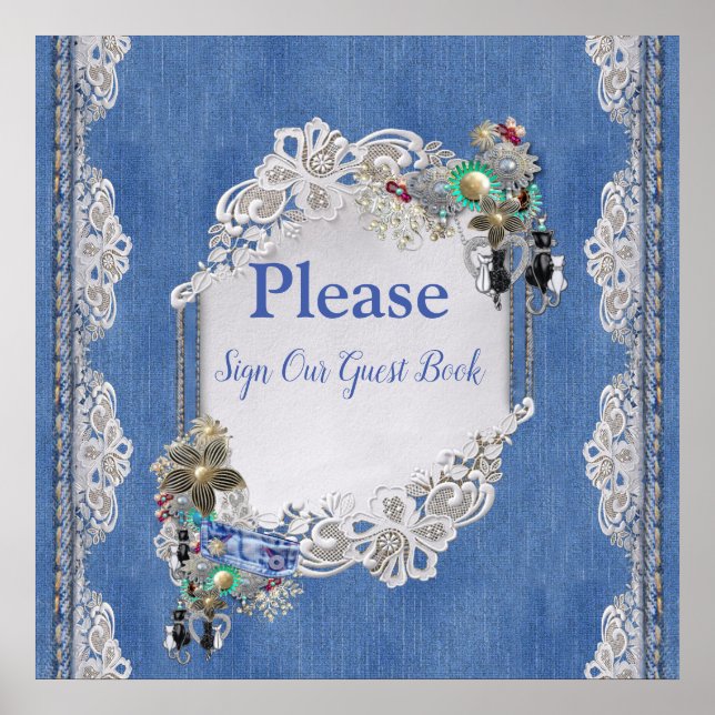 Denim Textured Lace and Costume Jewelry Poster (Front)