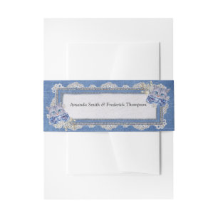 Denim Textured Lace and Kittens Invitation Belly Band