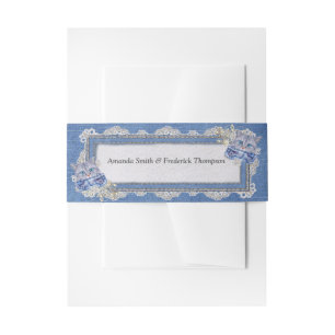 Denim Textured Lace and Kittens Invitation Belly Band
