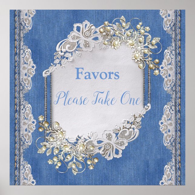 Denim Textured Lace and Pearls Poster (Front)