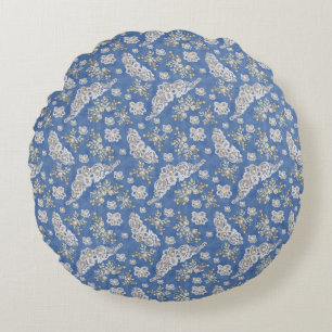 Denim Textured Lace and Pearls Round Cushion