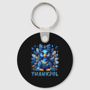 Denim Thankful Turkey Grandma Mama Mom Give Thanks Key Ring