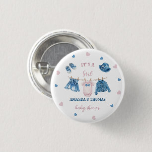 Denim Themed Girl Baby Shower  3 Cm Round Badge
