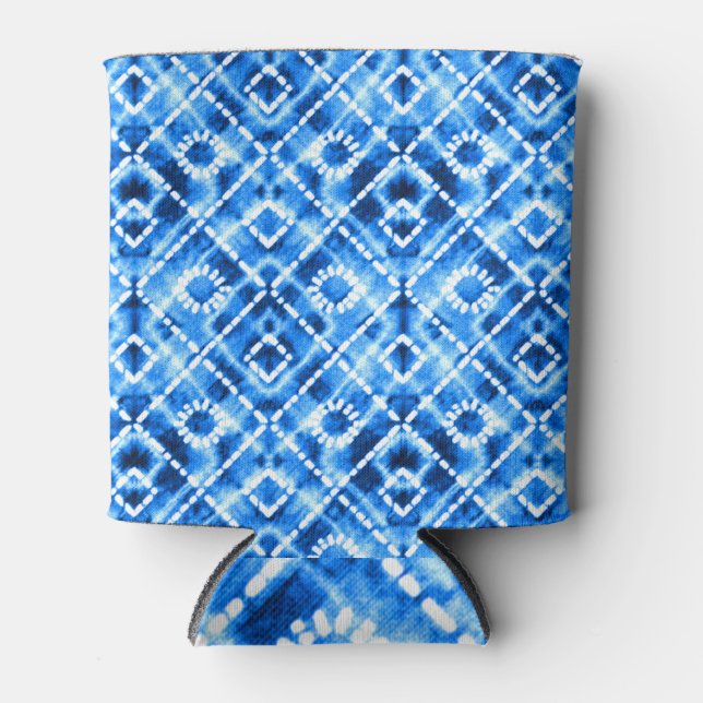 Denim Tie Dye Texture: Modern Elegance. Can Cooler (Front)