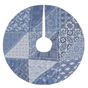 Denim Triangle Patchwork Vintage Texture. Brushed Polyester Tree Skirt