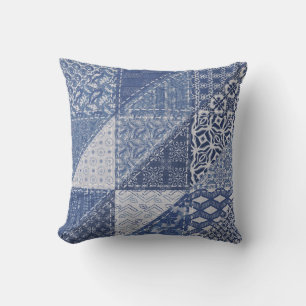 Denim Triangle Patchwork Vintage Texture. Cushion