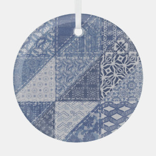 Denim Triangle Patchwork Vintage Texture. Glass Tree Decoration