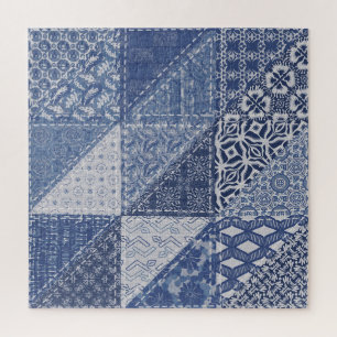 Denim Triangle Patchwork Vintage Texture. Jigsaw Puzzle