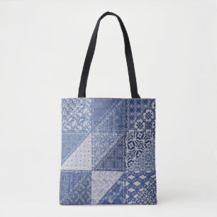 Denim Triangle Patchwork Vintage Texture. Tote Bag