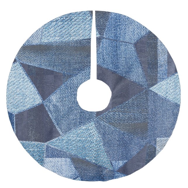 Denim Urban: Distressed Striped Patchwork. Brushed Polyester Tree Skirt (Front)
