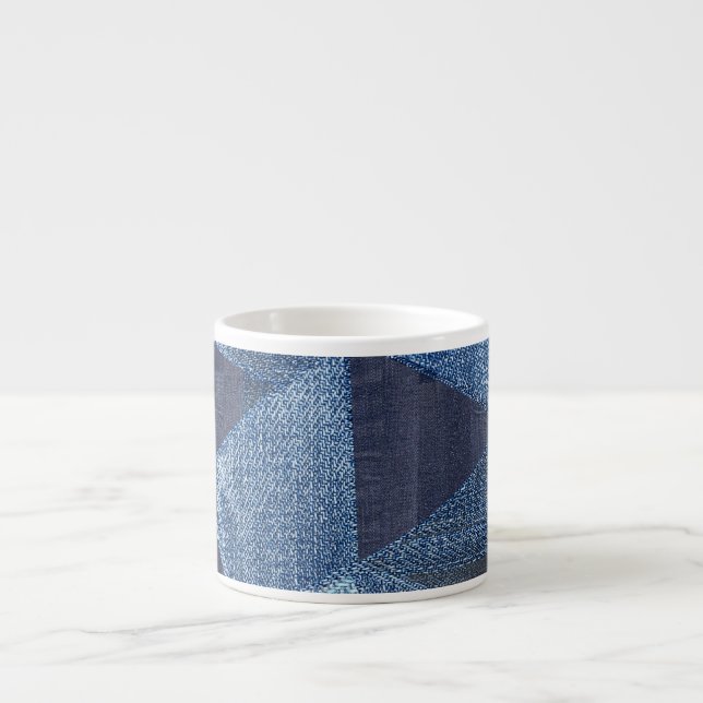 Denim Urban: Distressed Striped Patchwork. Espresso Cup (Front)