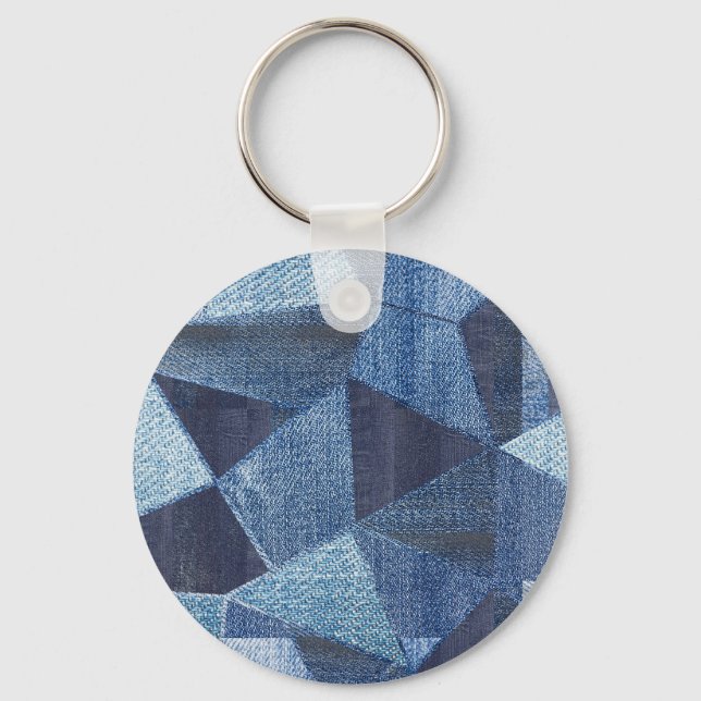 Denim Urban: Distressed Striped Patchwork. Key Ring (Front)