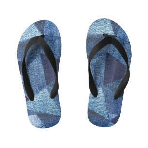 Denim Urban: Distressed Striped Patchwork. Kid's Flip Flops