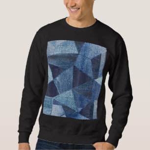 Denim Urban: Distressed Striped Patchwork. Sweatshirt