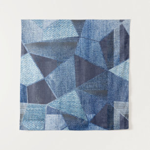 Denim Urban: Distressed Striped Patchwork. Tapestry