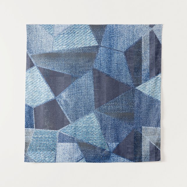 Denim Urban: Distressed Striped Patchwork. Tapestry (Front)