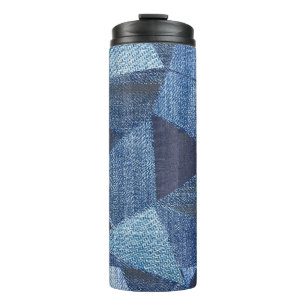 Denim Urban: Distressed Striped Patchwork. Thermal Tumbler