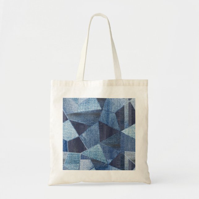 Denim Urban: Distressed Striped Patchwork. Tote Bag (Front)
