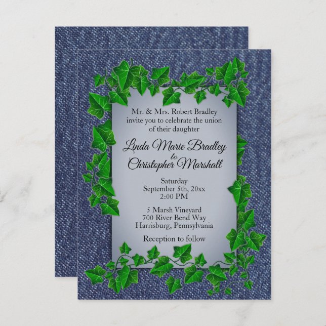 Denim Vines Wedding Invitation (Front/Back)