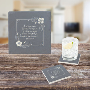 Denim White Flora Customisable Verse Stone Coaster