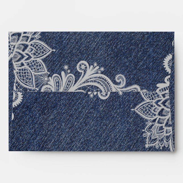 Denim & White Floral Lace Elegant Invitation Envelopes (Back (Top Flap))