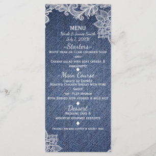 Denim & White Floral Lace Elegant Wedding Menu