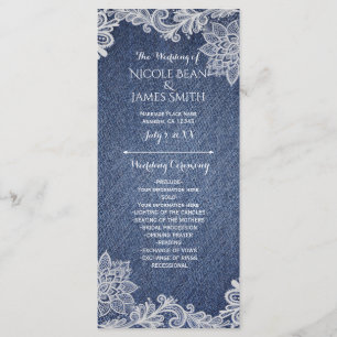 Denim & White Floral Lace Wedding Program Rack Programme
