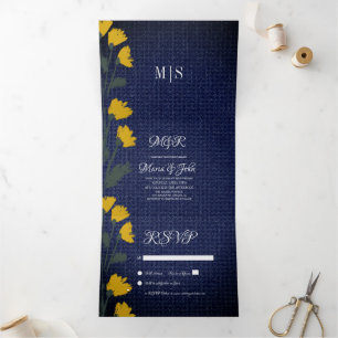 Denim & Wild Flowers Wedding Tri-Fold Invitation