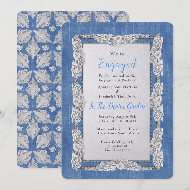 Denim with Cream Flower Lace Invitation (Front/Back)