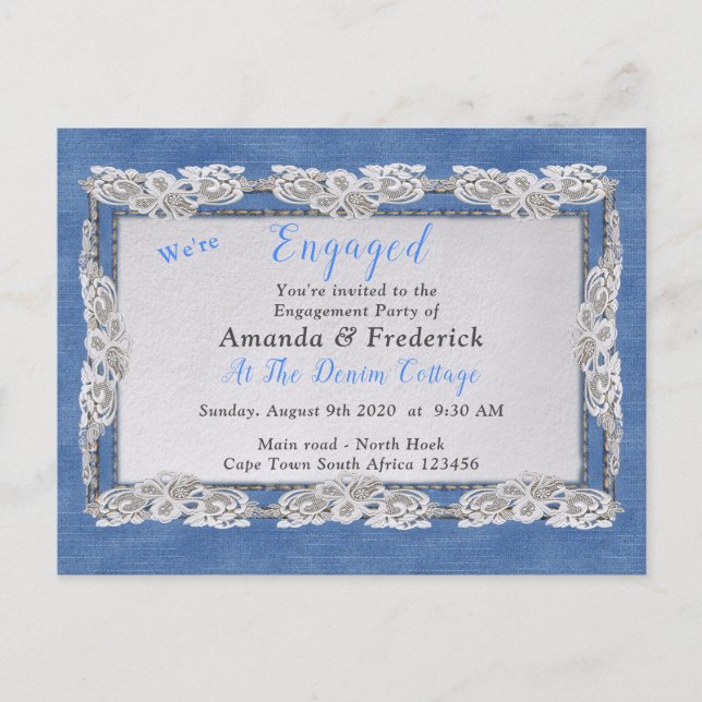 Denim with Cream Flower Lace Invitation Postcard (Front)