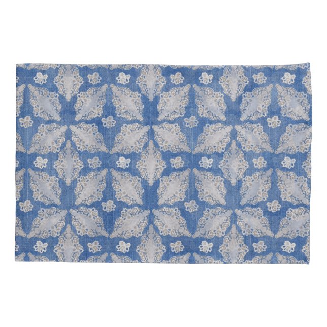 Denim with Lace Repeat Pattern Pillowcase (Back)
