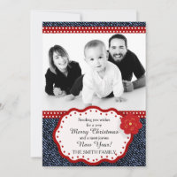 Denim with Red and White Polka Dot Photo Christmas