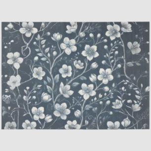 Denim With White Flowers Decoupage Tissue Paper
