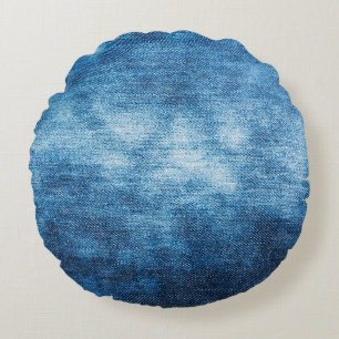 Denim worn fabric texture for background. Jeans Round Cushion