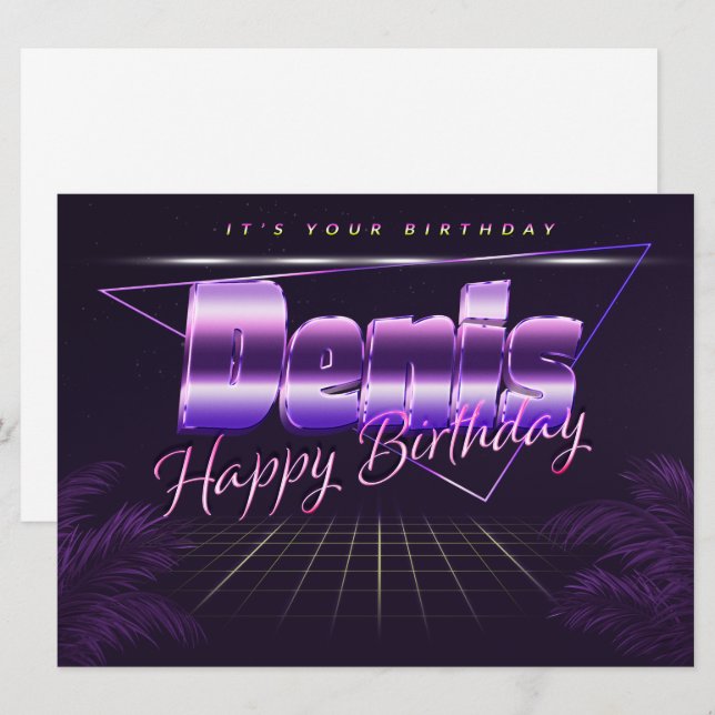 Denis Name First Name Purple Retro Card Birthday (Front/Back)