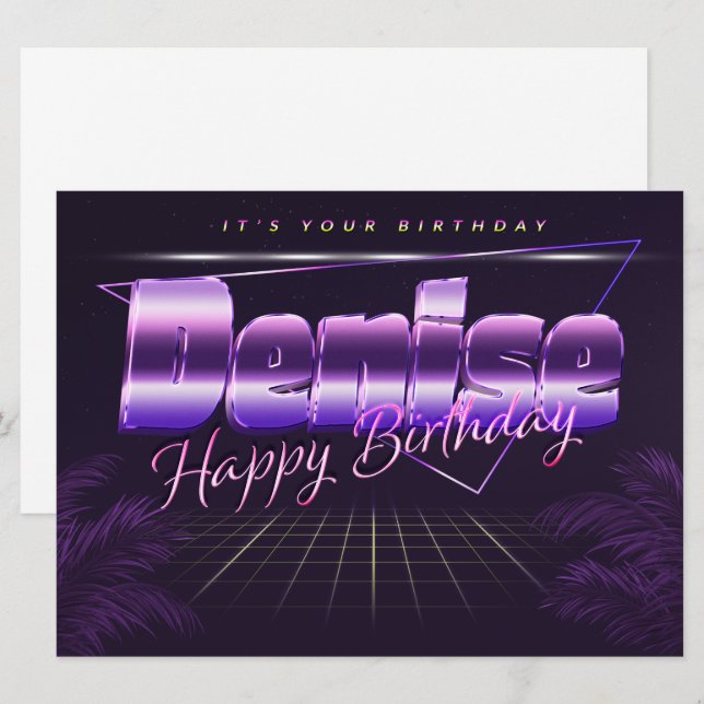 Denise Name First Name lilac retro card birthday (Front/Back)