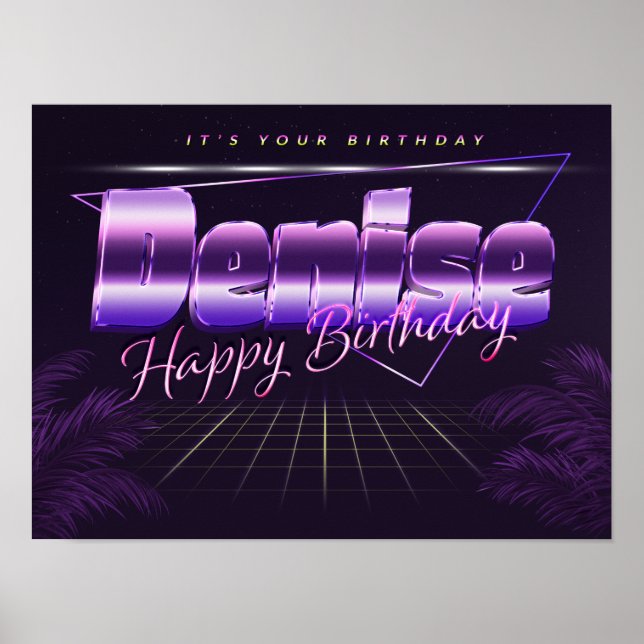 Denise Name Vorname lila retro Poster Geburtstag (Front)