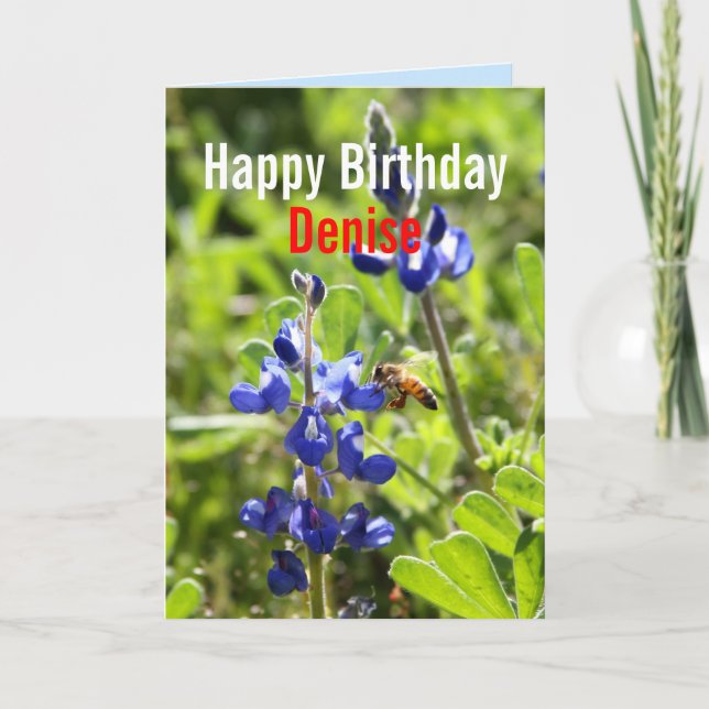 Denise Texas Bluebonnet Happy Birthday Card (Front)