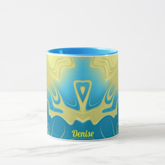DENISE ~ Zany 3D Fractal ~ Yellow Blue 3D  Mug (Center)