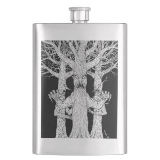 Denizens of the Diabolic Wood Weird Horror Art Hip Flask
