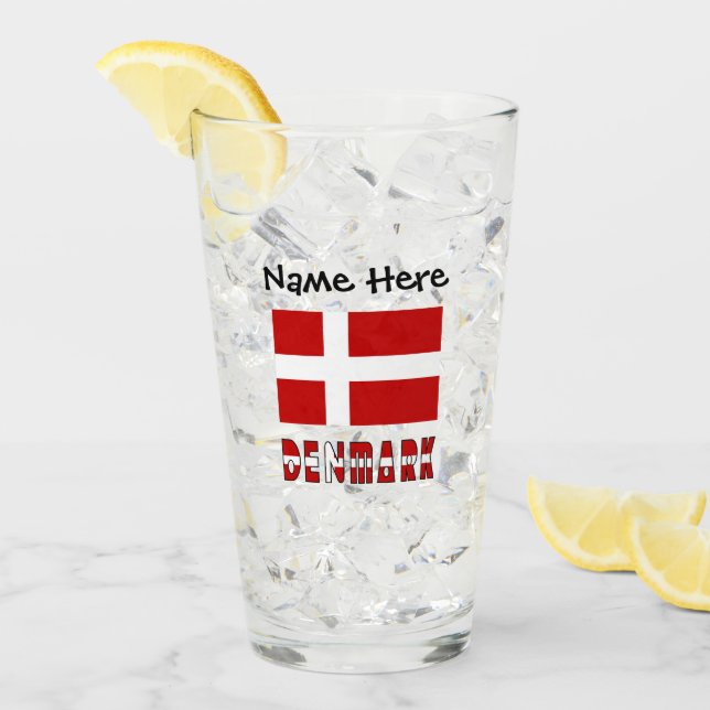 Denmark and Danish Flag Personalised  Glass (Front Ice)