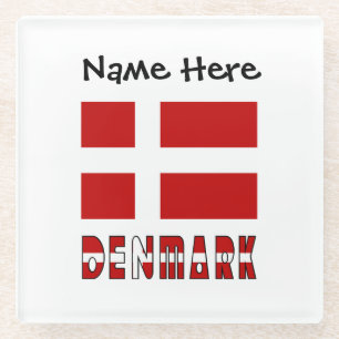 Denmark and Danish Flag Personalised  Glass Coaster