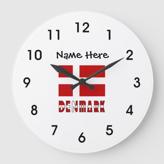 Denmark and Danish Flag with Your Name Large Clock (Front)